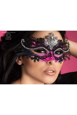 Sexy maschera nera e rosa in metallo filigranato con strass 2