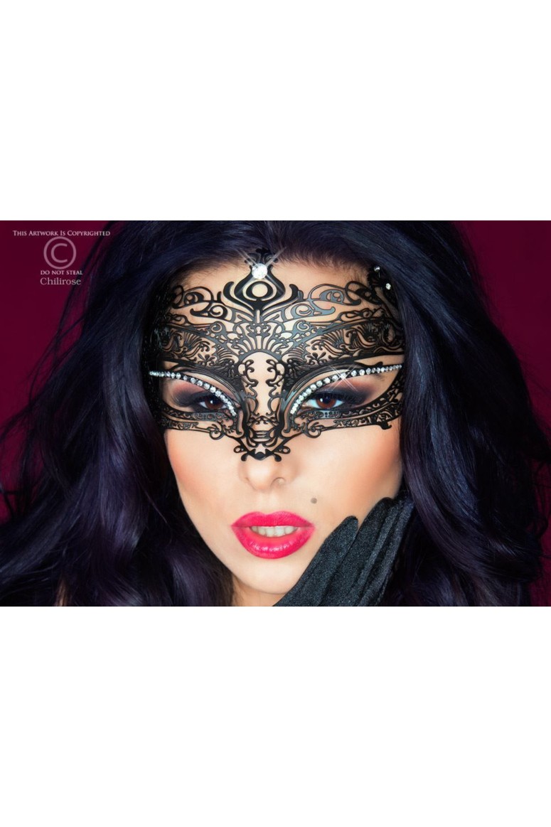 Sexy maschera nera filigranata con strass