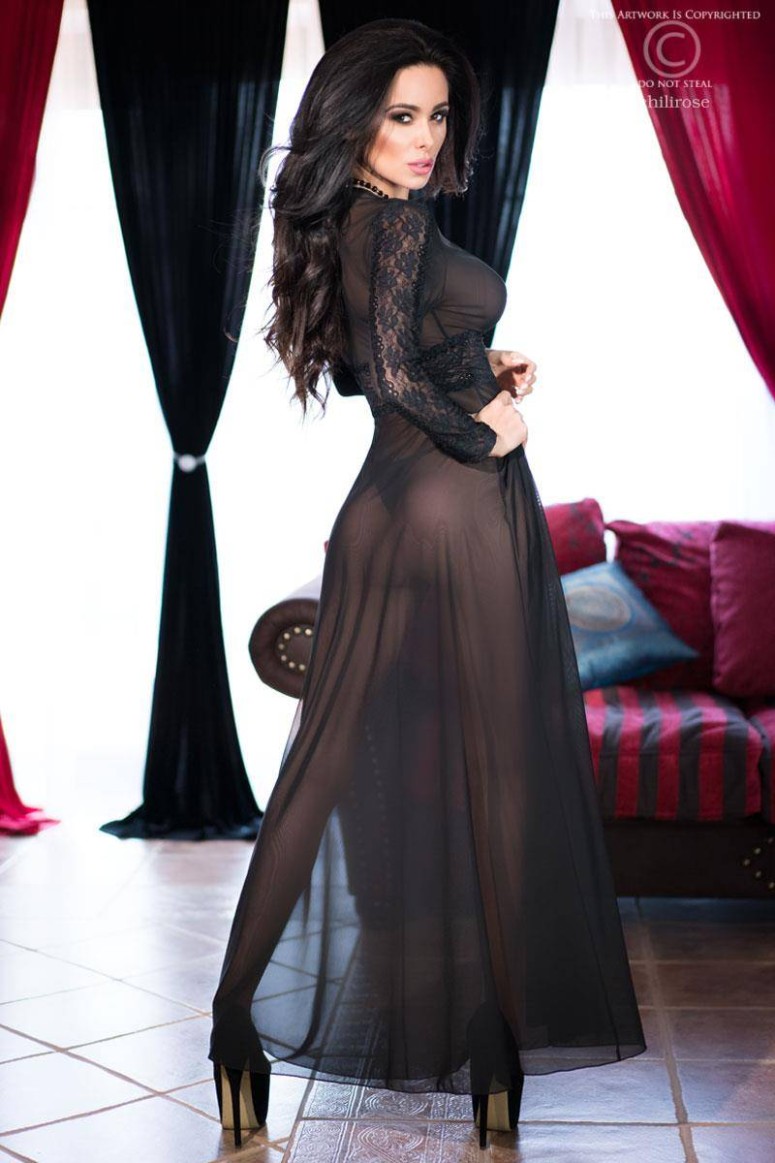 Sexy vestaglia in tulle trasparente e pizzo con...