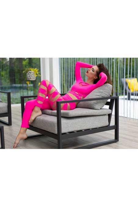Top e leggings rosa neon stretch con tagli