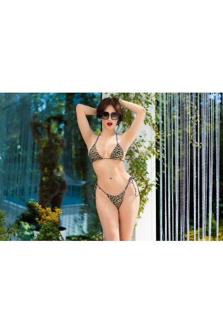 Sexy bikini leopardato in 3 pezzi, con brasiliana e perizoma