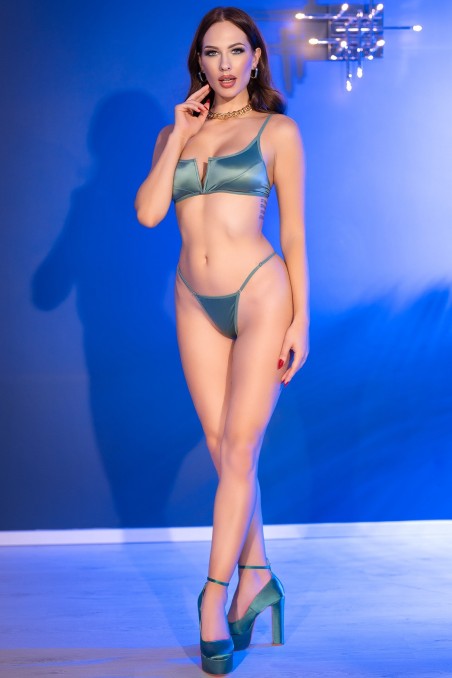 sexy bikini verde menta regolabile con ferretto a v
