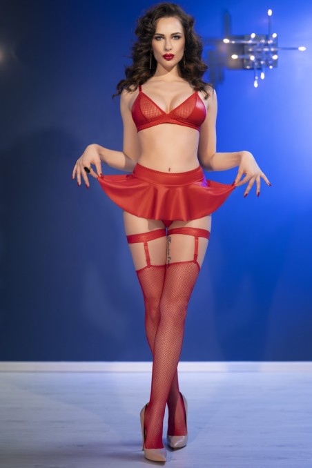 set rosso in 5 pezzi tessuto ecopelle e rete