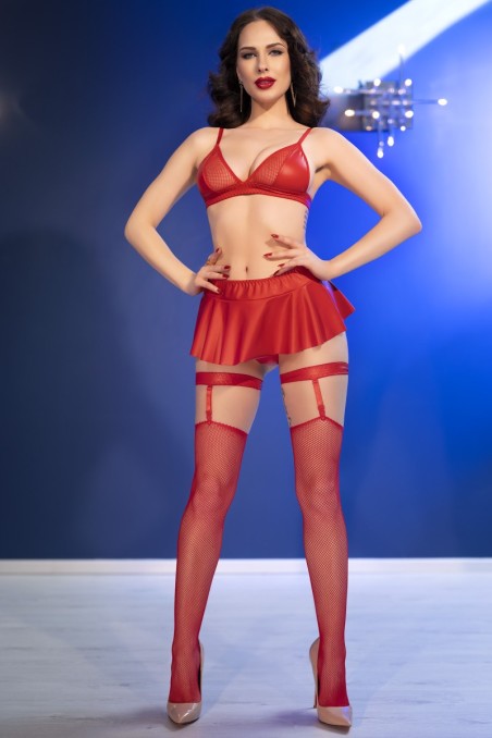 set rosso in 5 pezzi tessuto ecopelle e rete