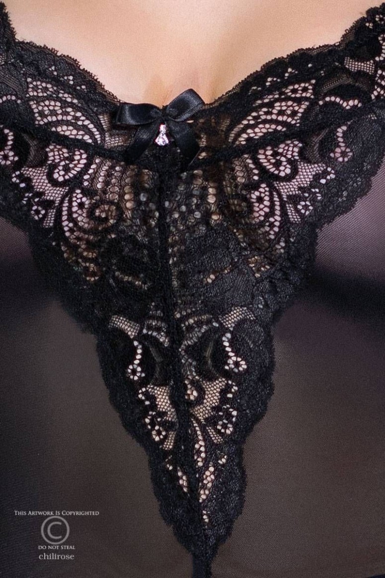 Sexy babydoll in tulle nero con inserto in...