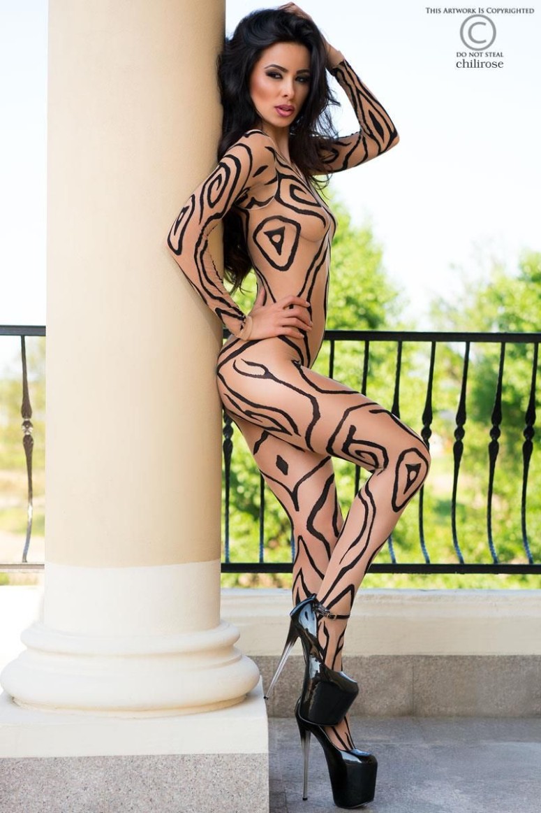 Sexy bodystocking aperta color carne effetto...